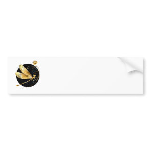 Golden dragonfly in black circle bumper sticker