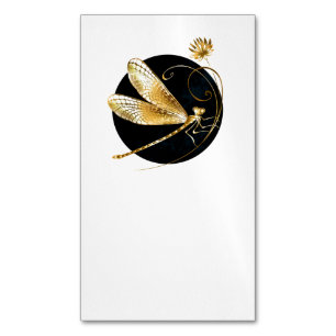 Golden dragonfly in black circle business card magnet