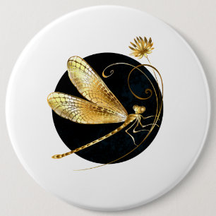 Golden dragonfly in black circle button
