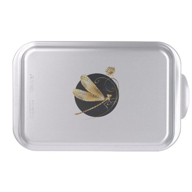 Golden dragonfly in black circle cake pan (Front)