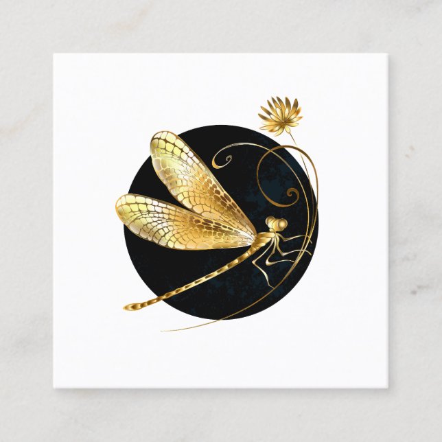 Golden dragonfly in black circle calling card (Front)