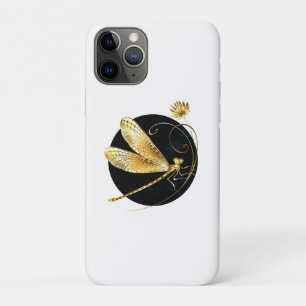 Golden dragonfly in black circle iPhone 11 pro case