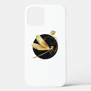 Golden dragonfly in black circle iPhone 12 pro case