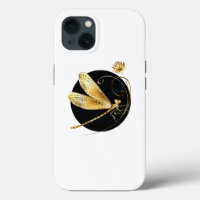 Golden dragonfly in black circle