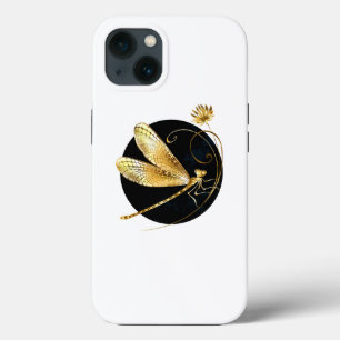 Golden dragonfly in black circle iPhone 13 case