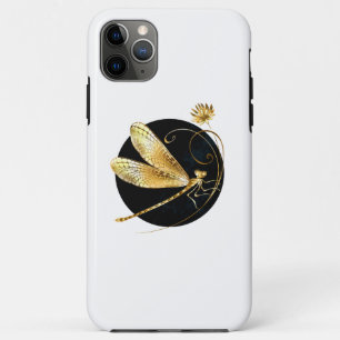 Golden dragonfly in black circle iPhone 11 pro max case