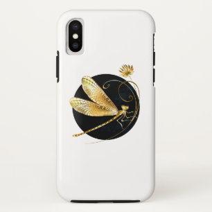Golden dragonfly in black circle iPhone x case