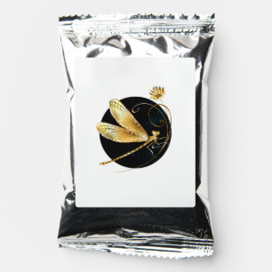 Golden dragonfly in black circle coffee drink mix