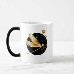 Golden dragonfly in black circle color morph mug 