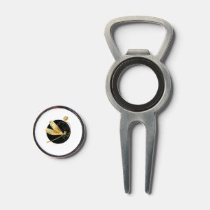 Golden dragonfly in black circle divot tool