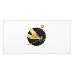 Golden dragonfly in black circle door sign