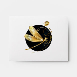 Golden dragonfly in black circle envelope