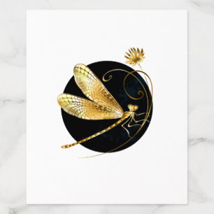 Golden dragonfly in black circle envelope liner