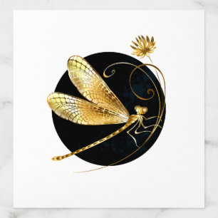 Golden dragonfly in black circle envelope liner