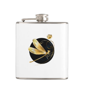 Golden dragonfly in black circle flask