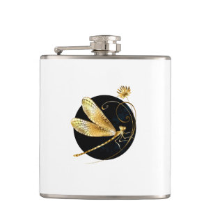 Golden dragonfly in black circle flask