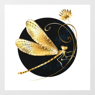 Golden dragonfly in black circle floor decals