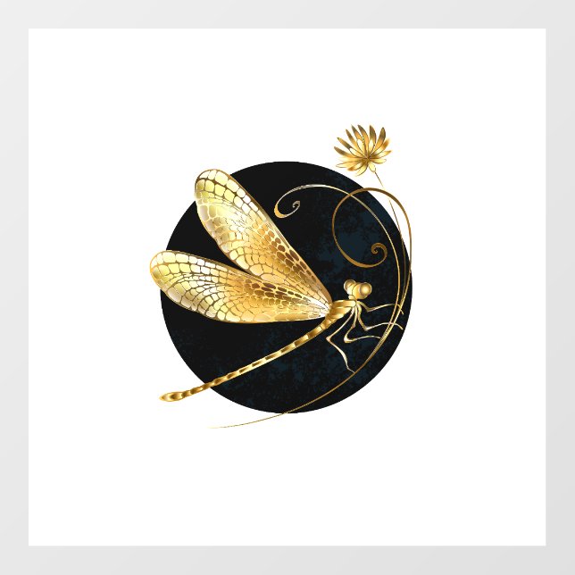 Golden dragonfly in black circle floor decals (Front)