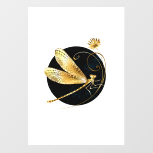 Golden dragonfly in black circle floor decals