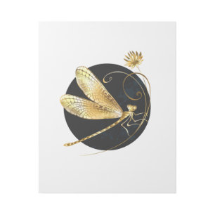 Golden dragonfly in black circle gallery wrap