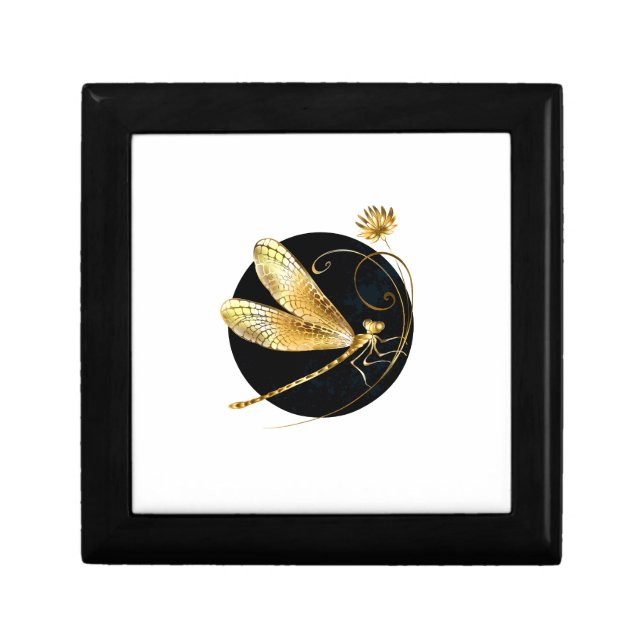 Golden dragonfly in black circle gift box (Front)
