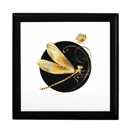 Golden dragonfly in black circle gift box