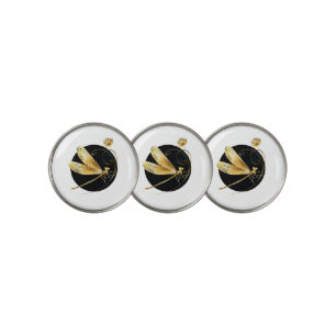 Golden dragonfly in black circle golf ball marker