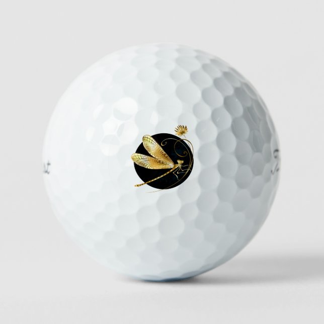 Golden dragonfly in black circle golf balls (Front)