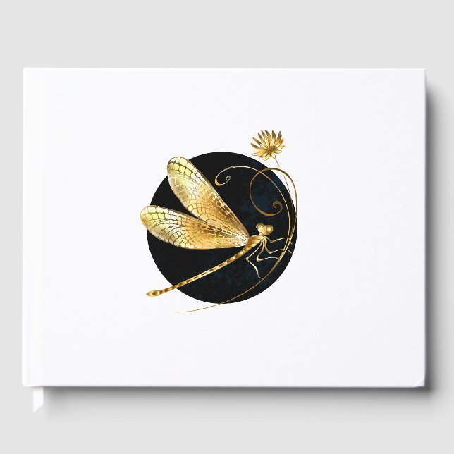 Golden dragonfly in black circle guest book (Front)