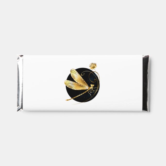 Golden dragonfly in black circle hershey bar favors (Front)