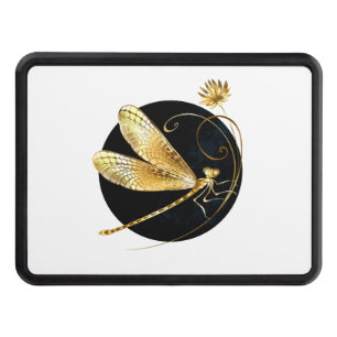Golden dragonfly in black circle hitch cover
