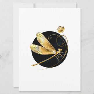 Golden dragonfly in black circle holiday card