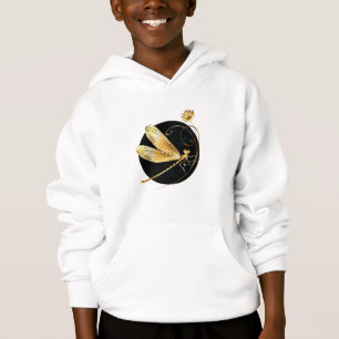 Golden dragonfly in black circle hoodie