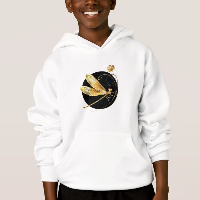 Golden dragonfly in black circle hoodie (Front)