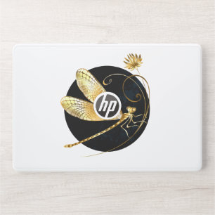 Golden dragonfly in black circle HP laptop skin