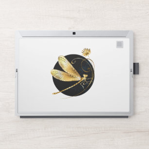 Golden dragonfly in black circle HP laptop skin