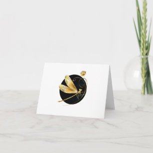 Golden dragonfly in black circle invitation