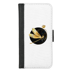 Golden dragonfly in black circle iPhone 8/7 wallet case