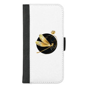 Golden dragonfly in black circle iPhone 8/7 plus wallet case