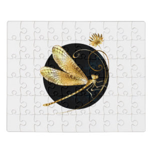 Golden dragonfly in black circle jigsaw puzzle
