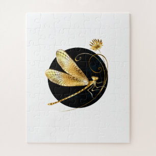 Golden dragonfly in black circle jigsaw puzzle