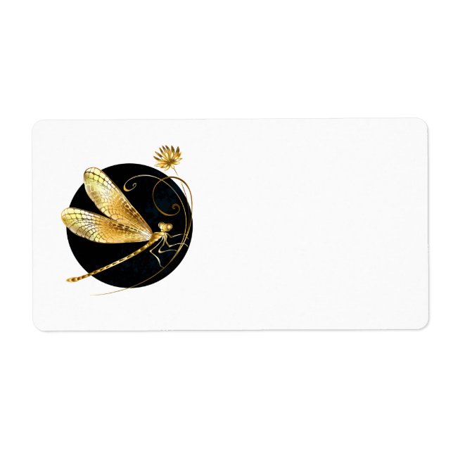 Golden dragonfly in black circle label (Front)