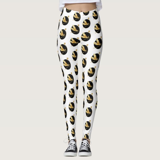 Golden dragonfly in black circle leggings (Front)