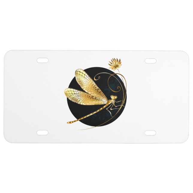 Golden dragonfly in black circle license plate (Front)