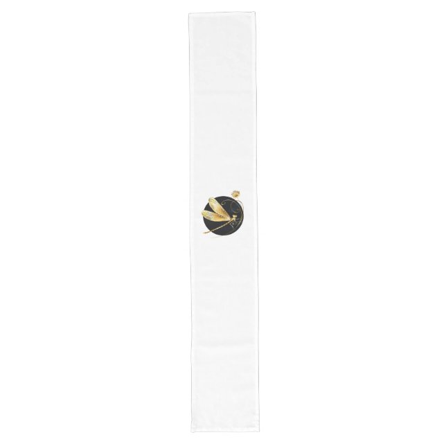 Golden dragonfly in black circle long table runner (Front)