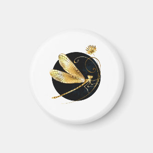 Golden dragonfly in black circle magnet