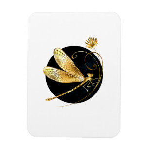 Golden dragonfly in black circle magnet