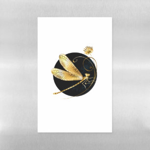 Golden dragonfly in black circle magnetic dry erase sheet