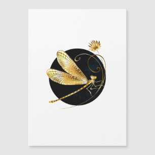 Golden dragonfly in black circle magnetic invitation
