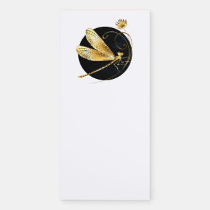 Golden dragonfly in black circle magnetic notepad